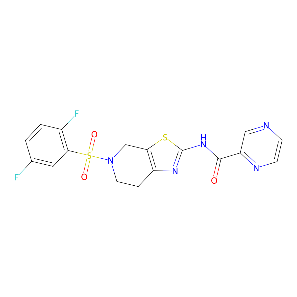 N-(5-((2,5-difluorophenyl)sulfonyl)-4,5,6,7-tetrahydrothiazolo[5,4-c]pyridin-2-yl)pyrazine-2-carboxamide molecular structure, CAS 1351591-48-4