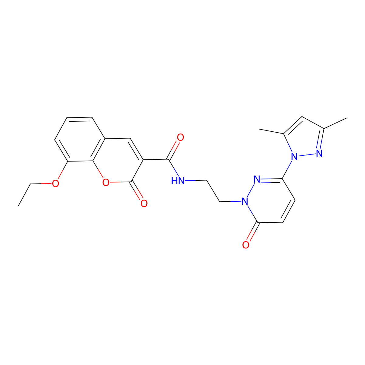N-(2-(3-(3,5-dimethyl-1H-pyrazol-1-yl)-6-oxopyridazin-1(6H)-yl)ethyl)-8-ethoxy-2-oxo-2H-chromene-3-carboxamide molecular structure, CAS 1351591-57-5