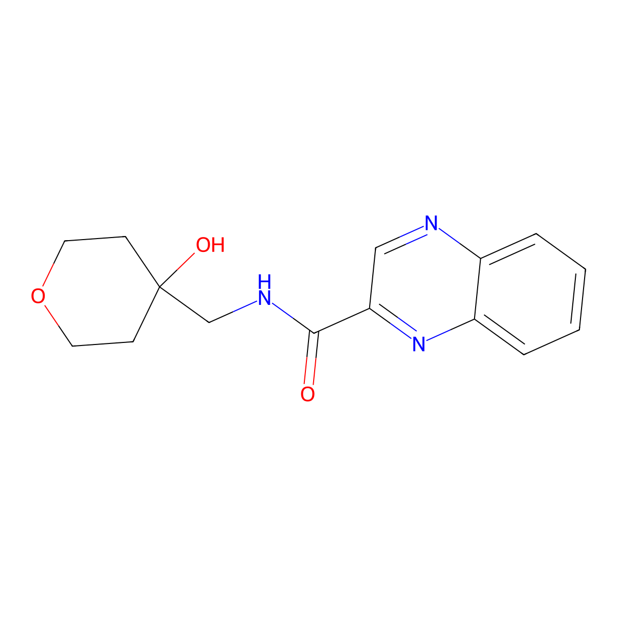 N-[(4-hydroxyoxan-4-yl)methyl]quinoxaline-2-carboxamide molecular structure, CAS 1351591-58-6