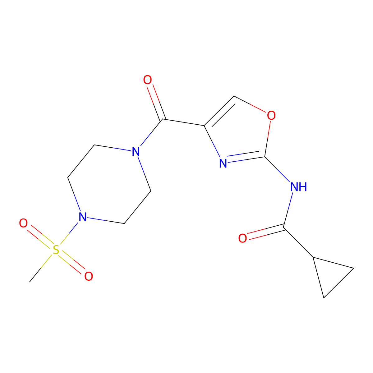 N-[4-(4-methanesulfonylpiperazine-1-carbonyl)-1,3-oxazol-2-yl]cyclopropanecarboxamide molecular structure, CAS 1351591-77-9