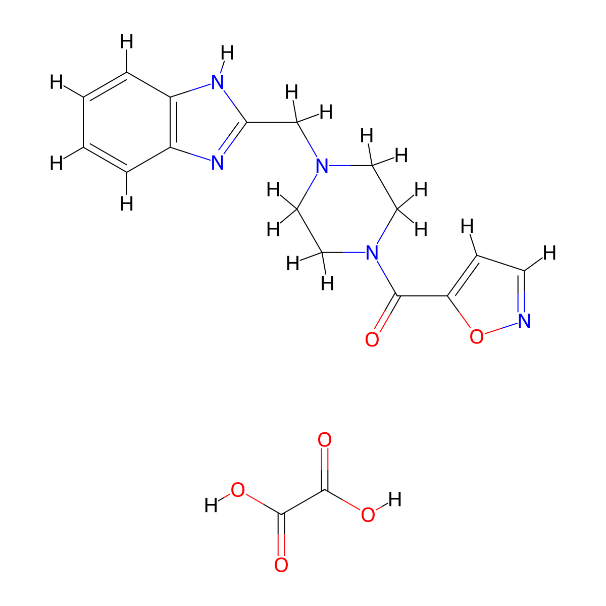(4-((1H-benzo[d]imidazol-2-yl)methyl)piperazin-1-yl)(isoxazol-5-yl)methanone oxalate molecular structure, CAS 1351591-79-1
