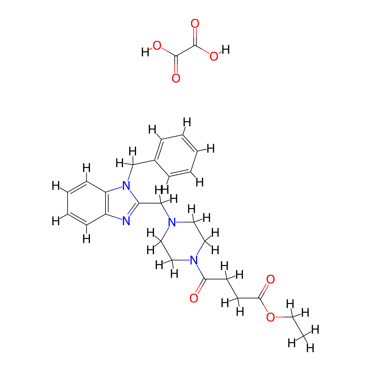 ethyl 4-(4-((1-benzyl-1H-benzo[d]imidazol-2-yl)methyl)piperazin-1-yl)-4-oxobutanoate oxalate molecular structure, CAS 1351591-85-9