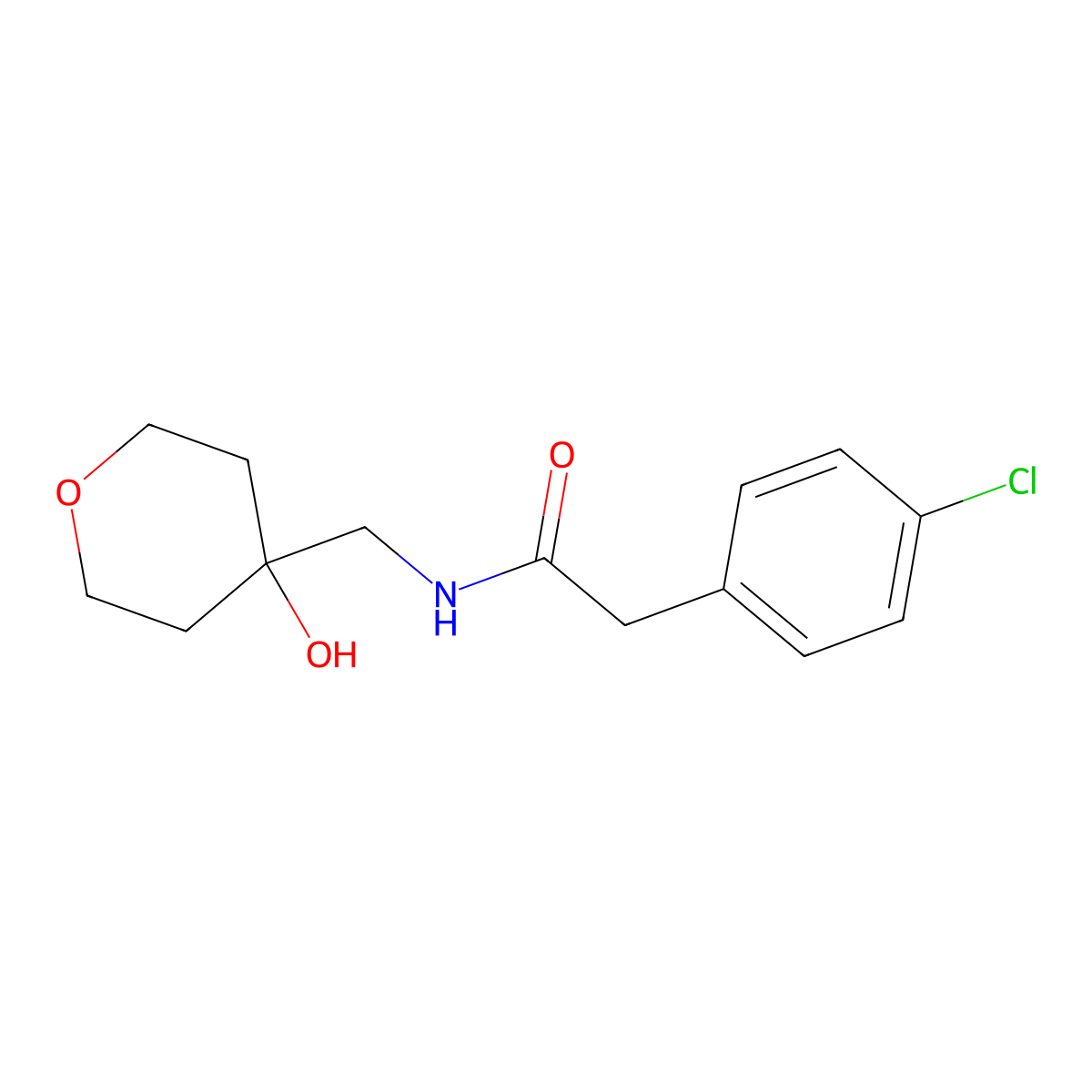 2-(4-chlorophenyl)-N-((4-hydroxytetrahydro-2H-pyran-4-yl)methyl)acetamide molecular structure, CAS 1351591-87-1