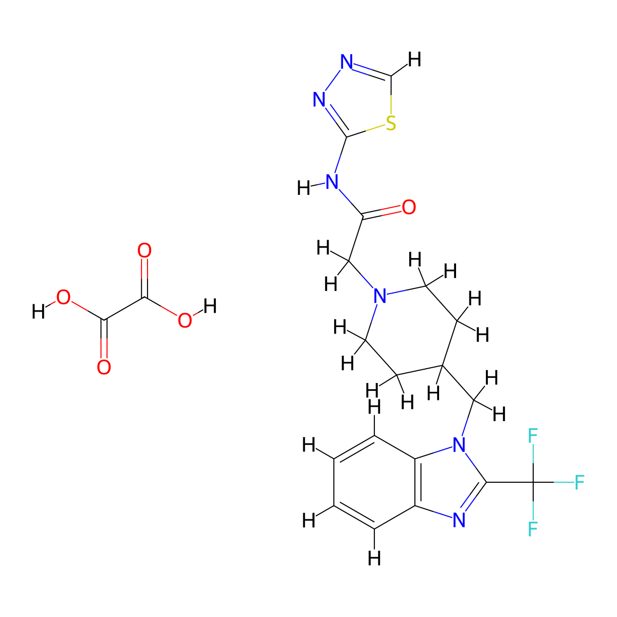 N-(1,3,4-thiadiazol-2-yl)-2-(4-((2-(trifluoromethyl)-1H-benzo[d]imidazol-1-yl)methyl)piperidin-1-yl)acetamide oxalate molecular structure, CAS 1351591-88-2