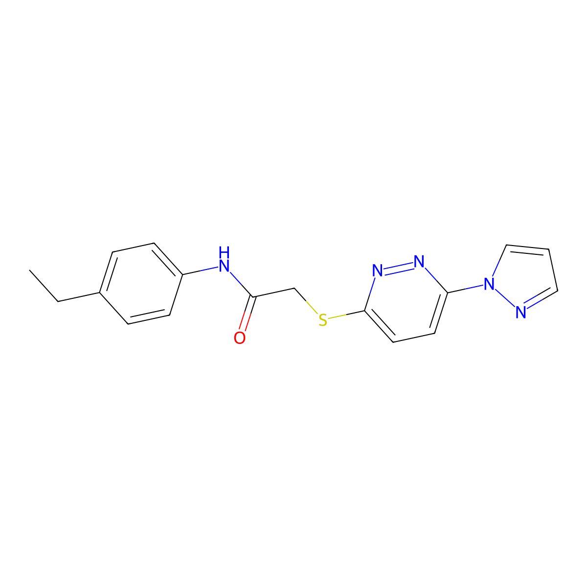 2-((6-(1H-pyrazol-1-yl)pyridazin-3-yl)thio)-N-(4-ethylphenyl)acetamide molecular structure, CAS 1351591-95-1