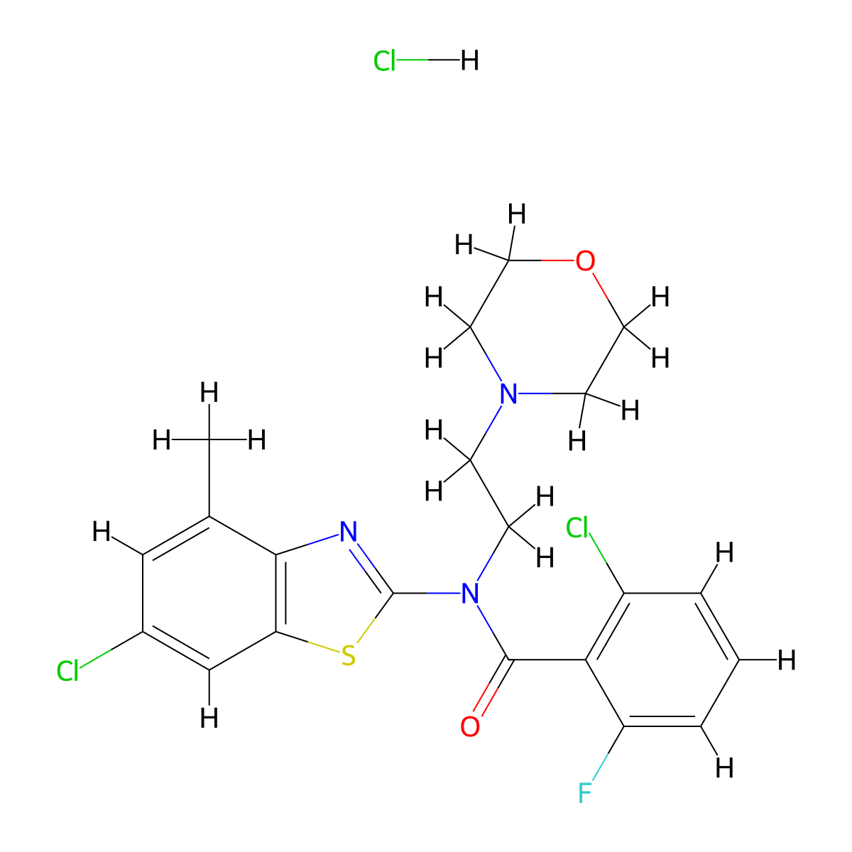 2-chloro-N-(6-chloro-4-methylbenzo[d]thiazol-2-yl)-6-fluoro-N-(2-morpholinoethyl)benzamide hydrochloride molecular structure, CAS 1351594-58-5