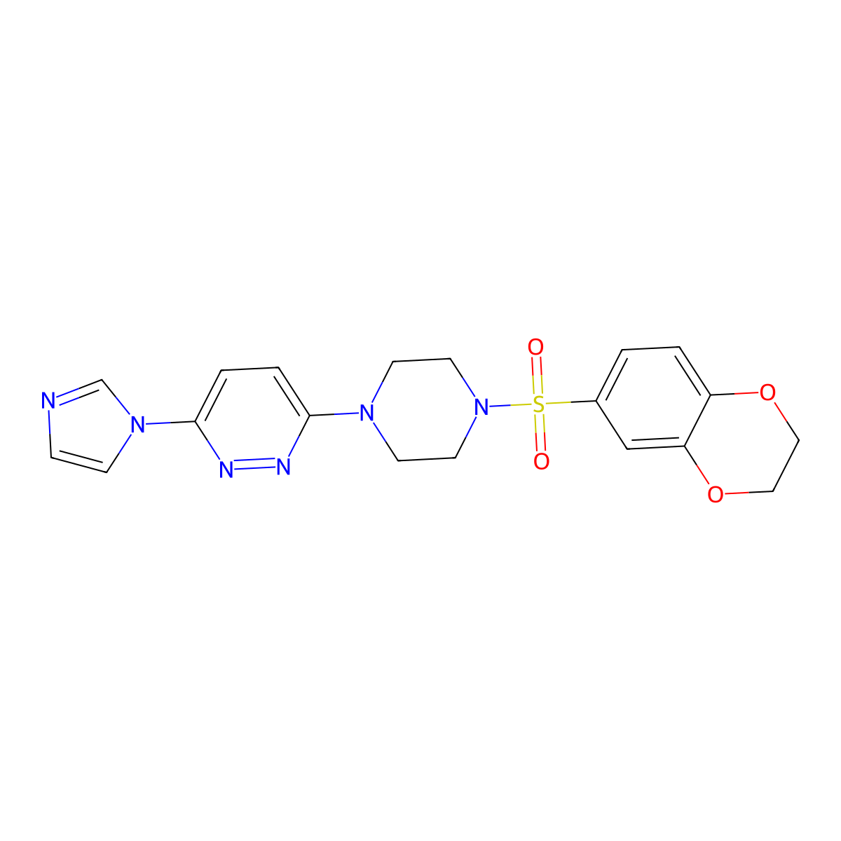 3-(4-((2,3-dihydrobenzo[b][1,4]dioxin-6-yl)sulfonyl)piperazin-1-yl)-6-(1H-imidazol-1-yl)pyridazine molecular structure, CAS 1351594-60-9
