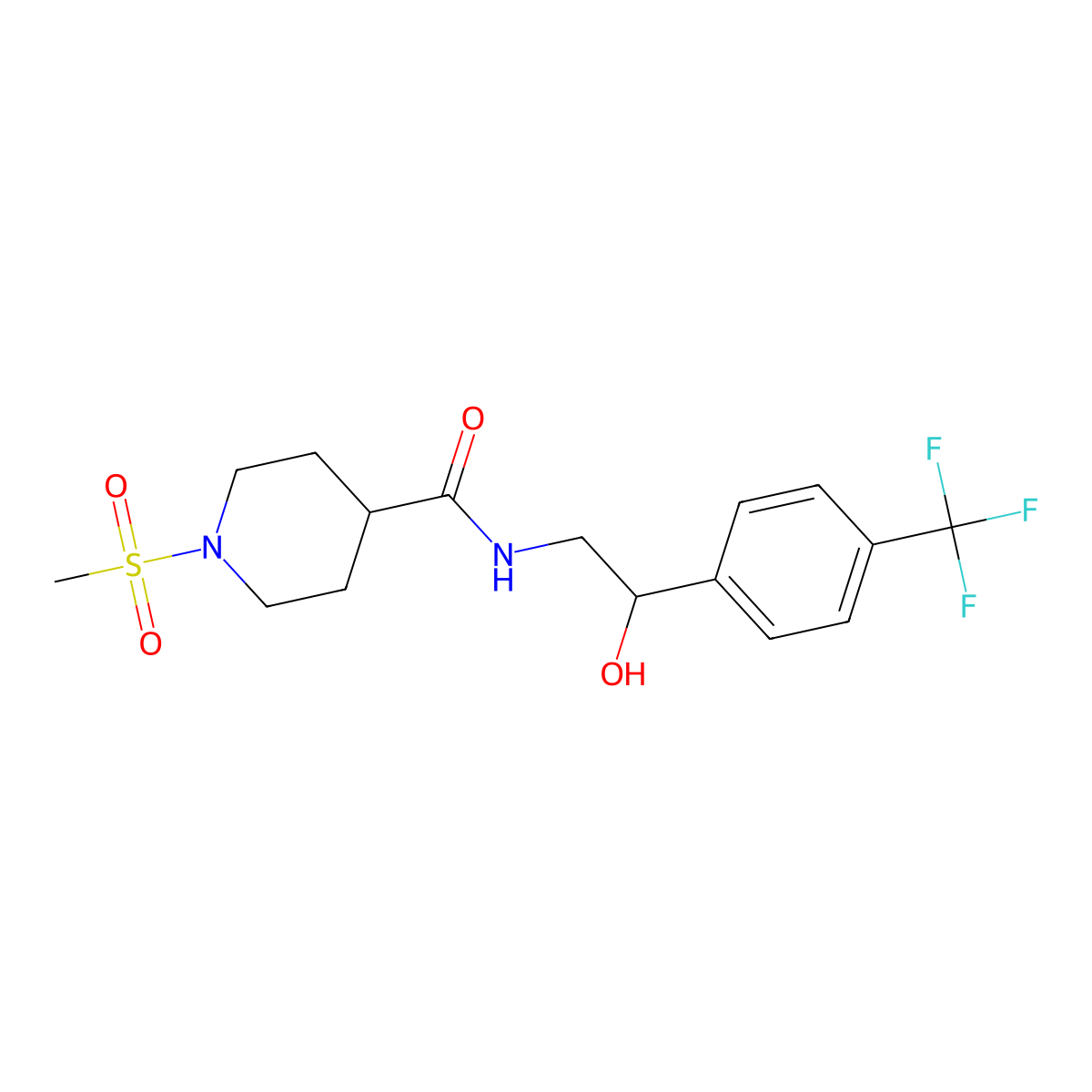 N-(2-hydroxy-2-(4-(trifluoromethyl)phenyl)ethyl)-1-(methylsulfonyl)piperidine-4-carboxamide molecular structure, CAS 1351594-64-3