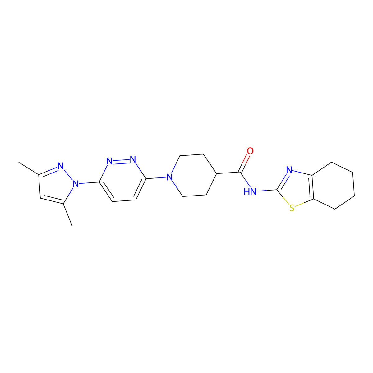 1-(6-(3,5-dimethyl-1H-pyrazol-1-yl)pyridazin-3-yl)-N-(4,5,6,7-tetrahydrobenzo[d]thiazol-2-yl)piperidine-4-carboxamide molecular structure, CAS 1351594-65-4