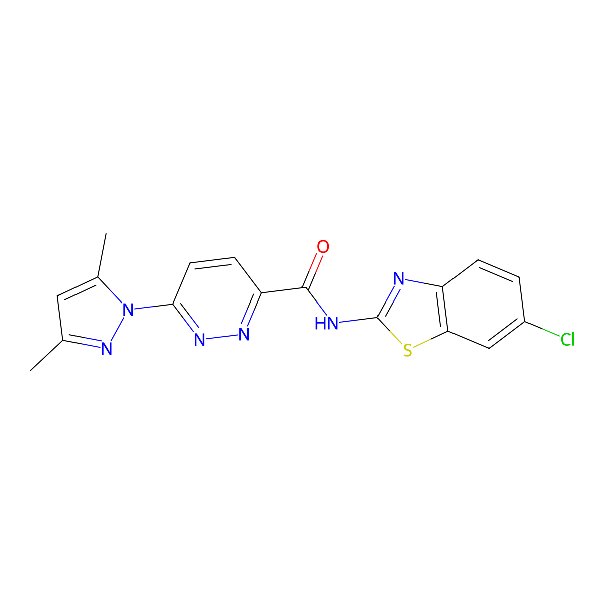N-(6-chlorobenzo[d]thiazol-2-yl)-6-(3,5-dimethyl-1H-pyrazol-1-yl)pyridazine-3-carboxamide molecular structure, CAS 1351594-72-3