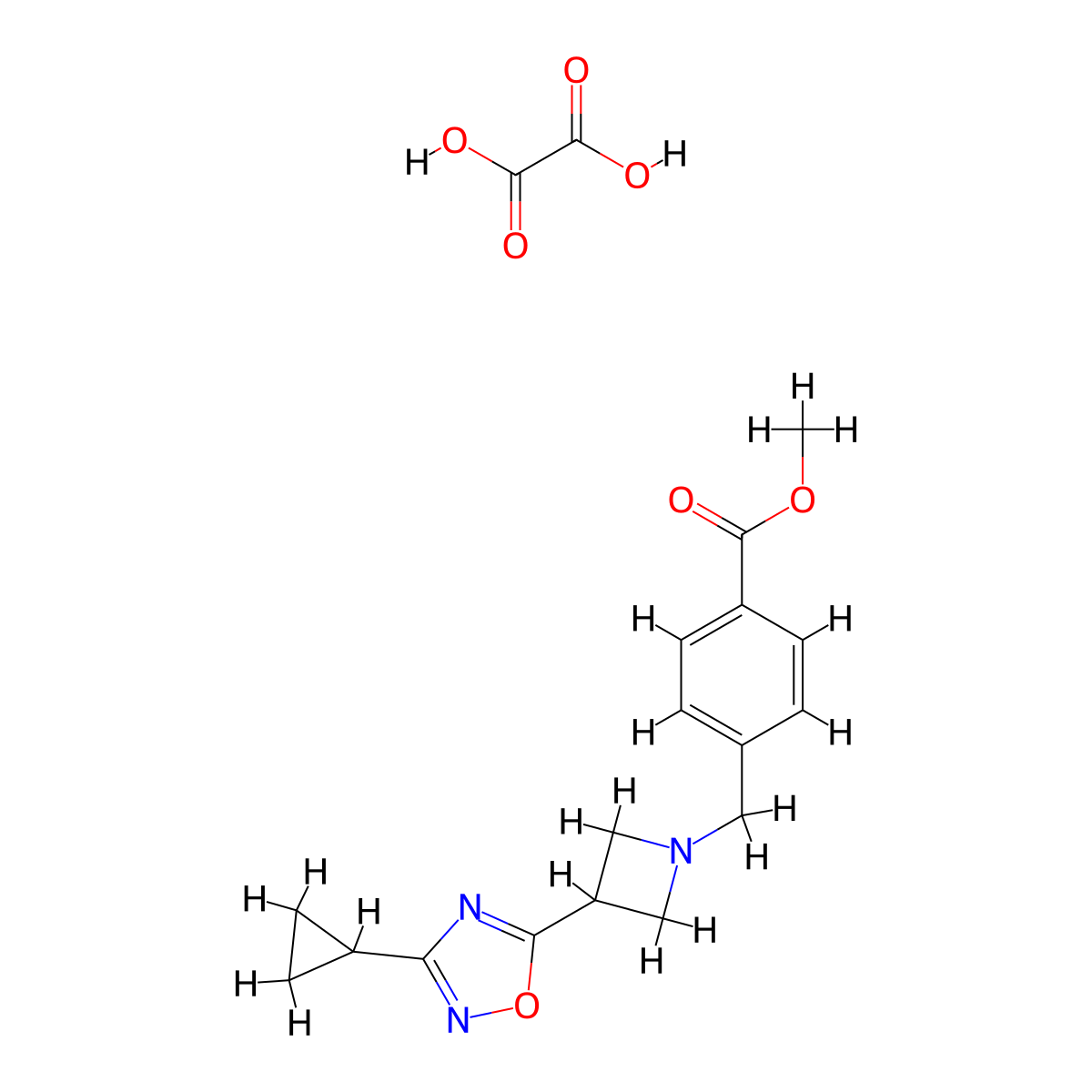 Methyl 4-((3-(3-cyclopropyl-1,2,4-oxadiazol-5-yl)azetidin-1-yl)methyl)benzoate oxalate molecular structure, CAS 1351594-76-7