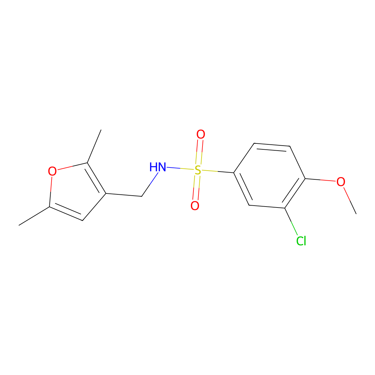 3-chloro-N-((2,5-dimethylfuran-3-yl)methyl)-4-methoxybenzenesulfonamide molecular structure, CAS 1351594-85-8