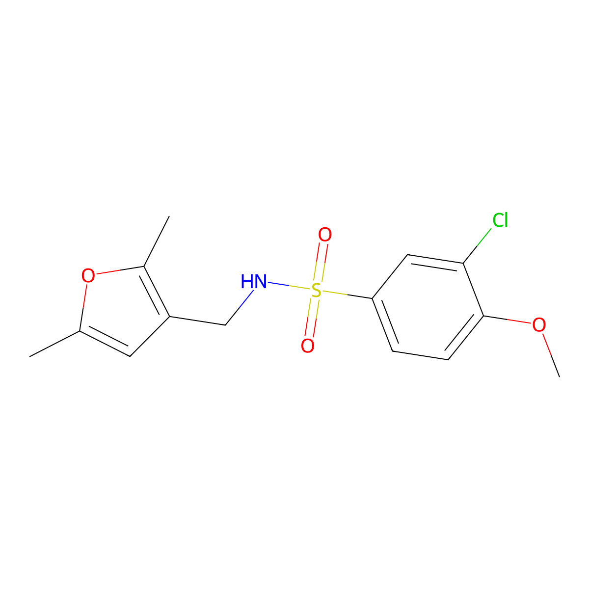 3-chloro-N-((2,5-dimethylfuran-3-yl)methyl)-4-methoxybenzenesulfonamide molecular structure, CAS 1351594-85-8