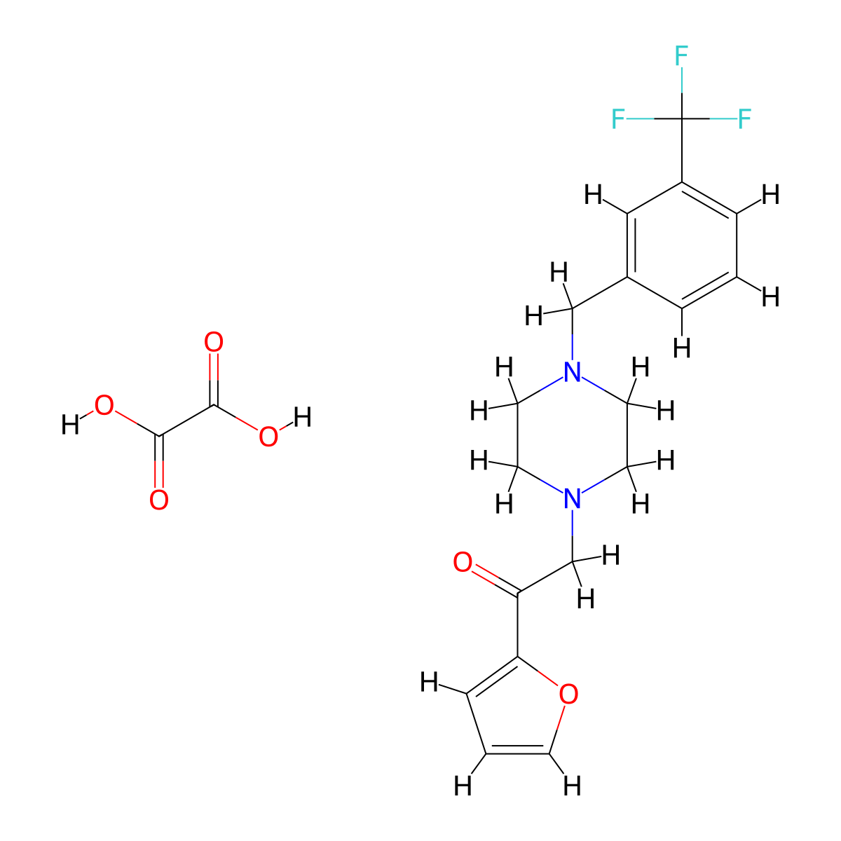 1-(Furan-2-yl)-2-(4-(3-(trifluoromethyl)benzyl)piperazin-1-yl)ethanone oxalate molecular structure, CAS 1351594-86-9