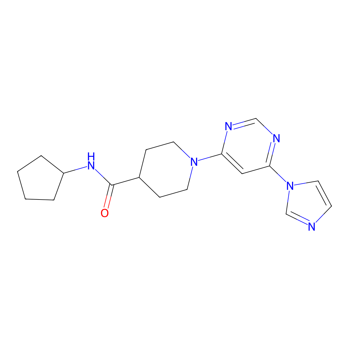1-(6-(1H-imidazol-1-yl)pyrimidin-4-yl)-N-cyclopentylpiperidine-4-carboxamide molecular structure, CAS 1351595-02-2