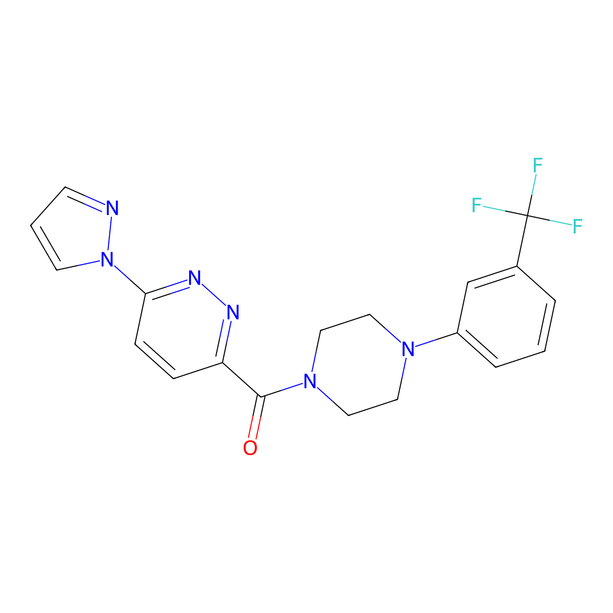 (6-(1H-pyrazol-1-yl)pyridazin-3-yl)(4-(3-(trifluoromethyl)phenyl)piperazin-1-yl)methanone molecular structure, CAS 1351595-08-8