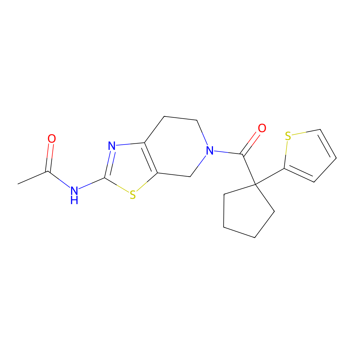 N-(5-(1-(thiophen-2-yl)cyclopentanecarbonyl)-4,5,6,7-tetrahydrothiazolo[5,4-c]pyridin-2-yl)acetamide molecular structure, CAS 1351595-10-2
