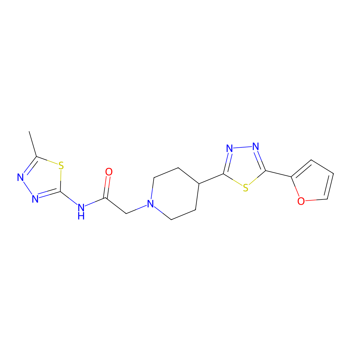 2-{4-[5-(furan-2-yl)-1,3,4-thiadiazol-2-yl]piperidin-1-yl}-N-(5-methyl-1,3,4-thiadiazol-2-yl)acetamide molecular structure, CAS 1351595-12-4