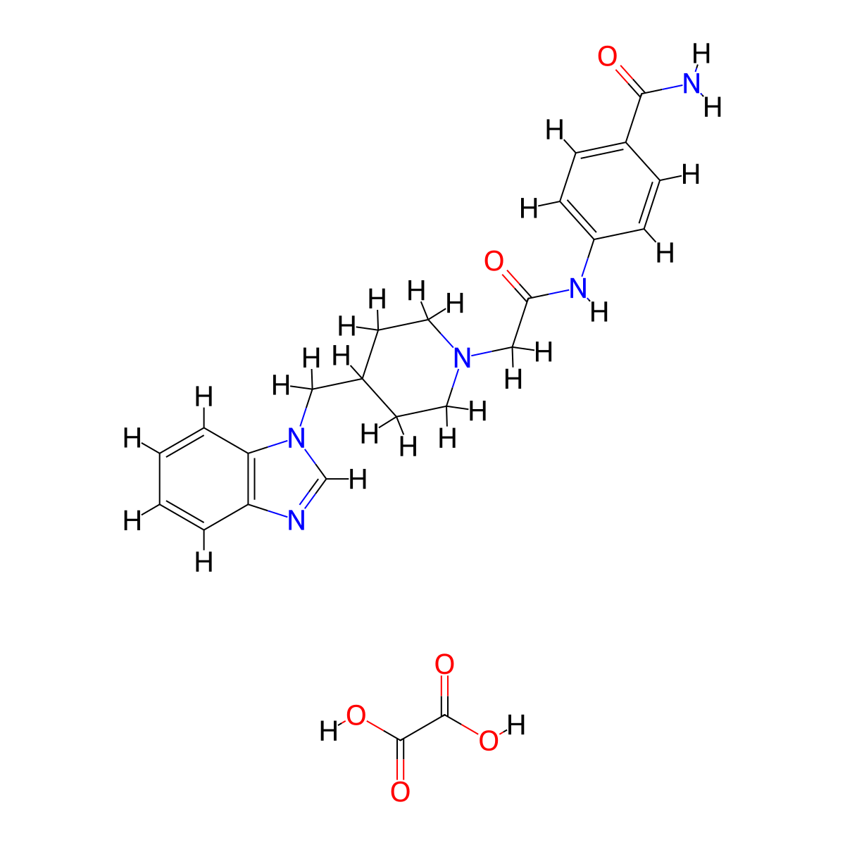 4-(2-(4-((1H-benzo[d]imidazol-1-yl)methyl)piperidin-1-yl)acetamido)benzamide oxalate molecular structure, CAS 1351595-24-8