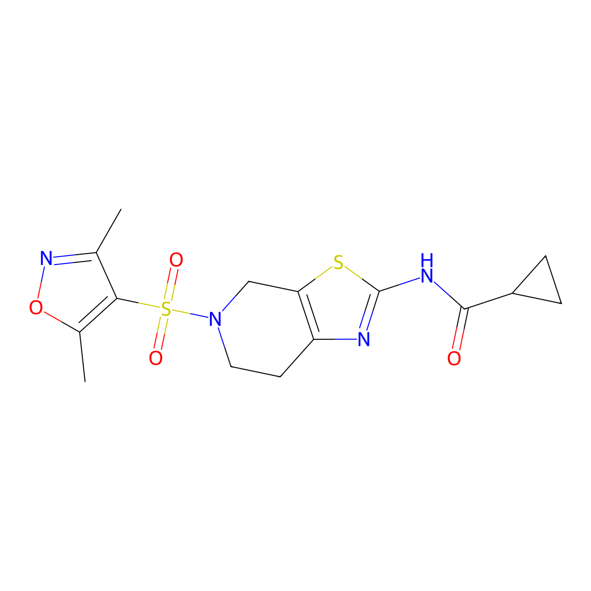 N-(5-((3,5-dimethylisoxazol-4-yl)sulfonyl)-4,5,6,7-tetrahydrothiazolo[5,4-c]pyridin-2-yl)cyclopropanecarboxamide molecular structure, CAS 1351595-28-2