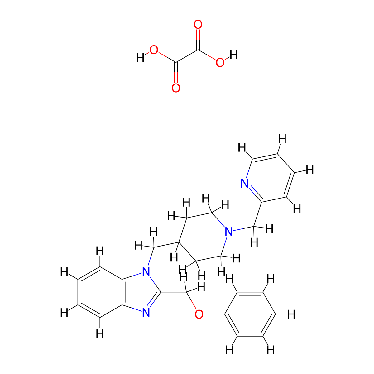 2-(phenoxymethyl)-1-((1-(pyridin-2-ylmethyl)piperidin-4-yl)methyl)-1H-benzo[d]imidazole oxalate molecular structure, CAS 1351595-33-9