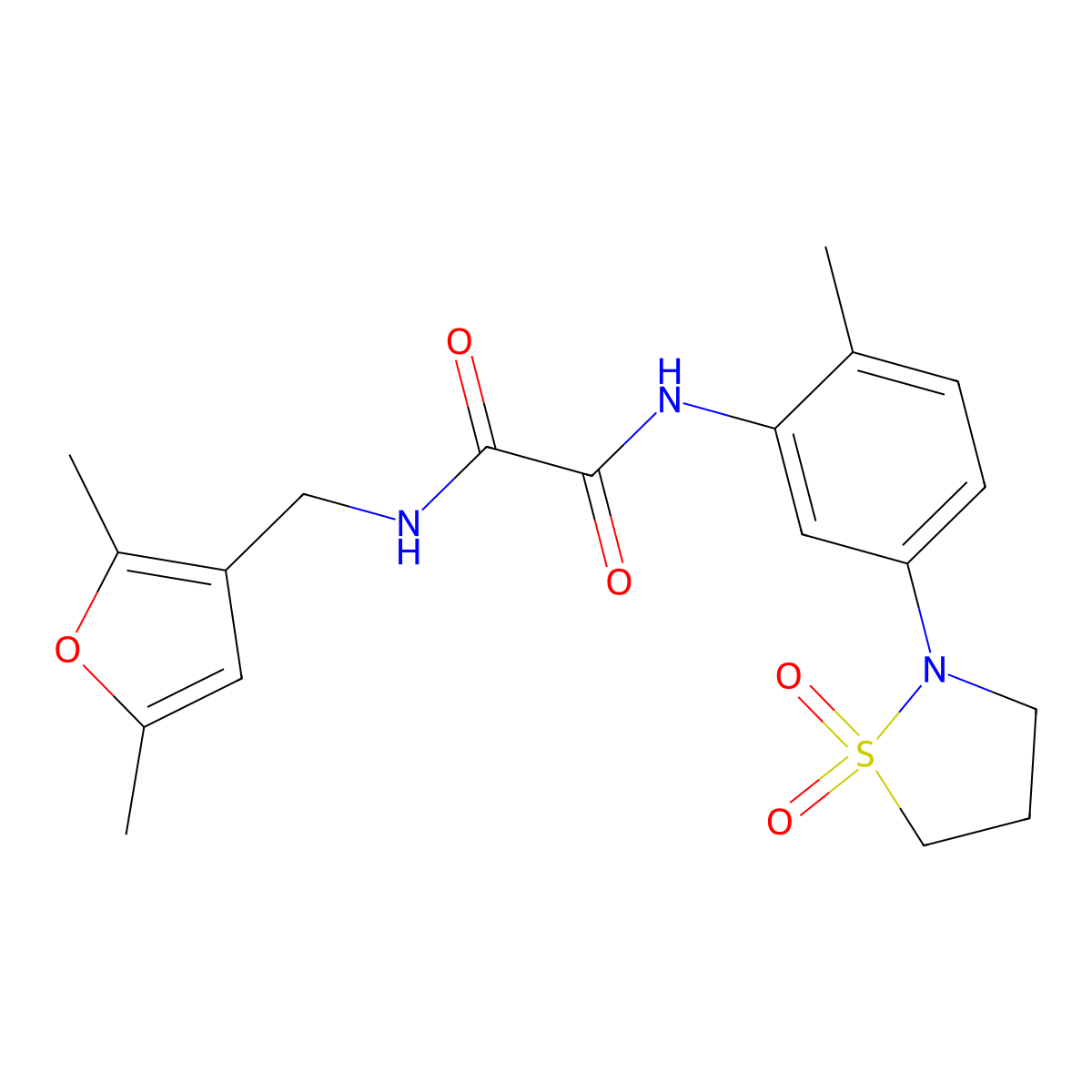 N1-((2,5-dimethylfuran-3-yl)methyl)-N2-(5-(1,1-dioxidoisothiazolidin-2-yl)-2-methylphenyl)oxalamide molecular structure, CAS 1351595-36-2
