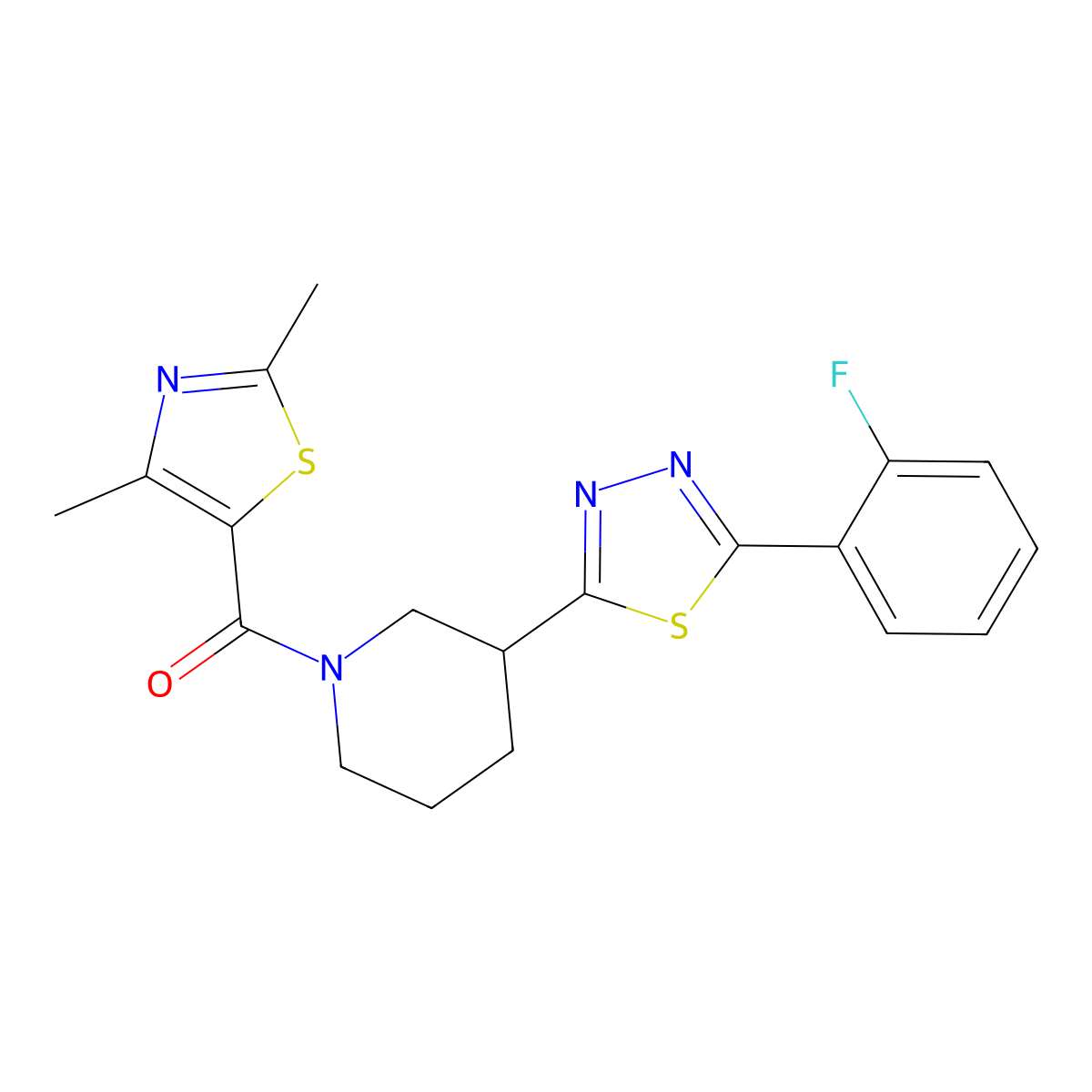 (2,4-Dimethylthiazol-5-yl)(3-(5-(2-fluorophenyl)-1,3,4-thiadiazol-2-yl)piperidin-1-yl)methanone molecular structure, CAS 1351595-46-4