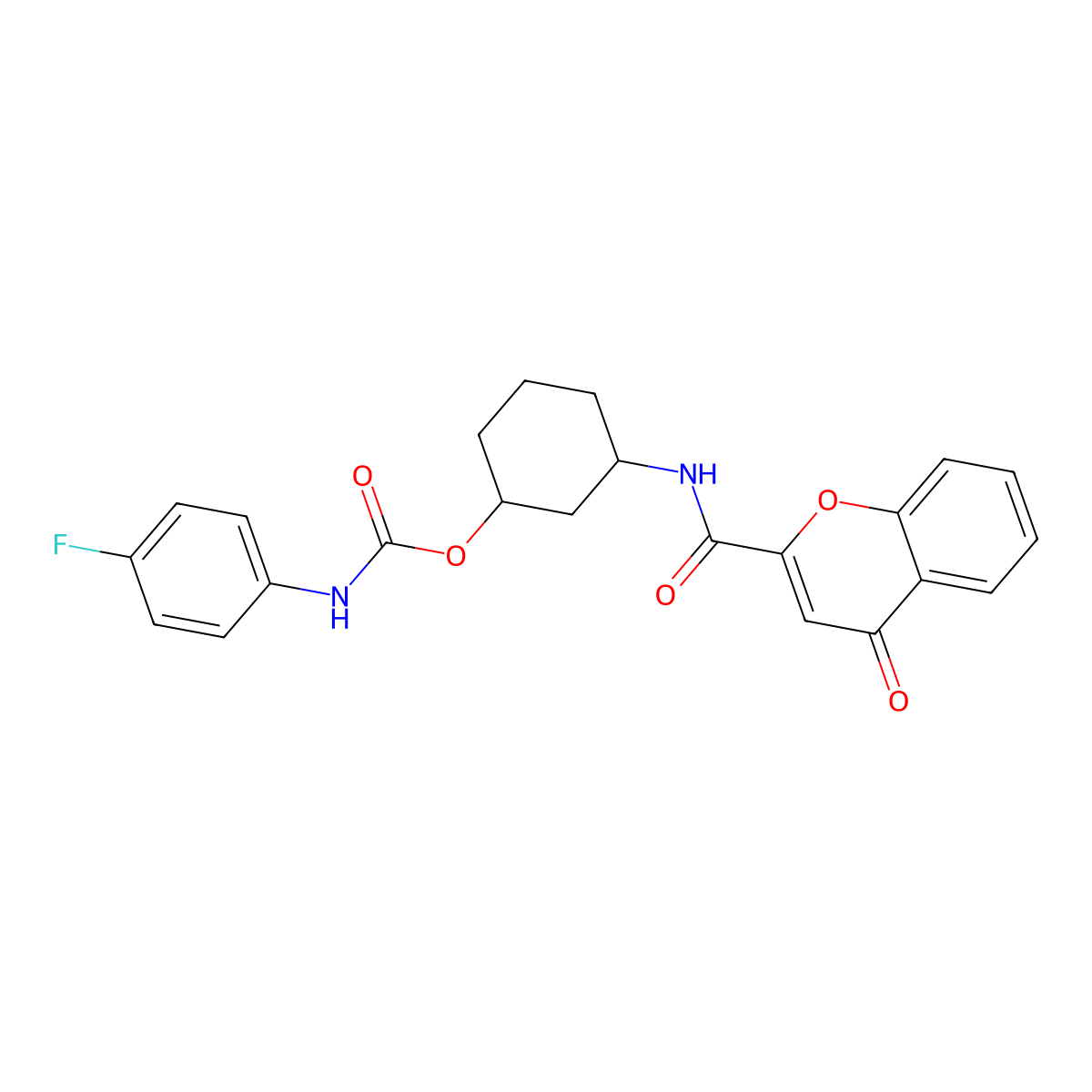 3-(4-oxo-4H-chromene-2-carboxamido)cyclohexyl (4-fluorophenyl)carbamate molecular structure, CAS 1351595-52-2