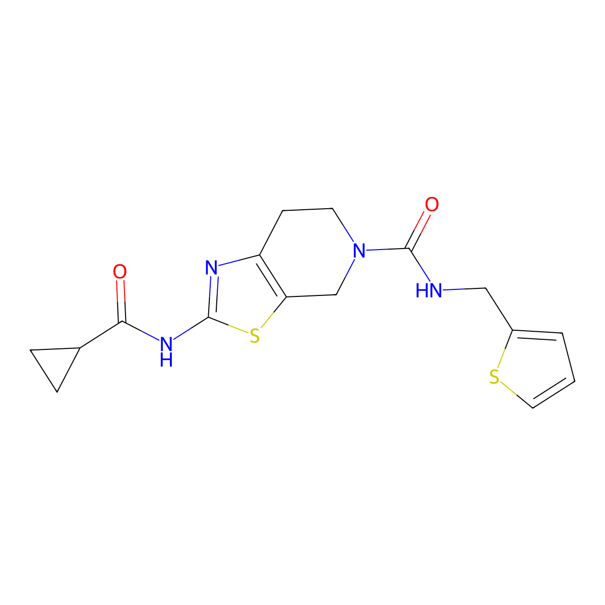 2-(cyclopropanecarboxamido)-N-(thiophen-2-ylmethyl)-6,7-dihydrothiazolo[5,4-c]pyridine-5(4H)-carboxamide molecular structure, CAS 1351595-54-4