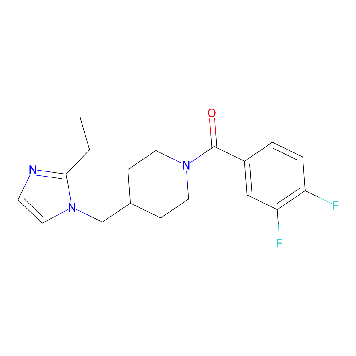 (3,4-difluorophenyl)(4-((2-ethyl-1H-imidazol-1-yl)methyl)piperidin-1-yl)methanone molecular structure, CAS 1351595-58-8