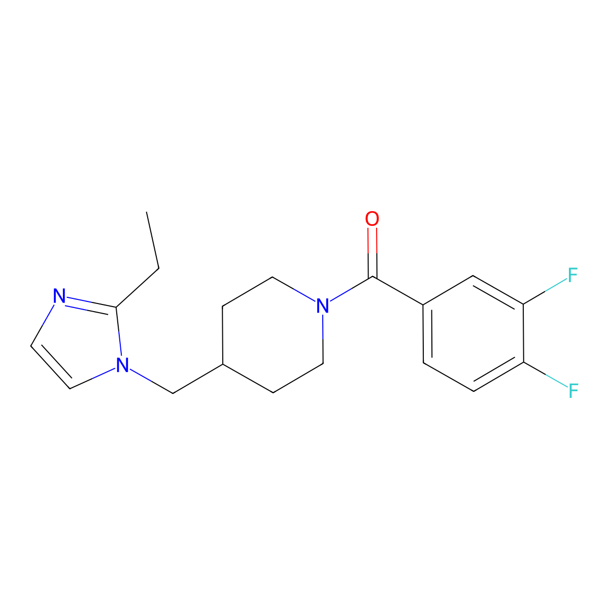 (3,4-difluorophenyl)(4-((2-ethyl-1H-imidazol-1-yl)methyl)piperidin-1-yl)methanone molecular structure, CAS 1351595-58-8