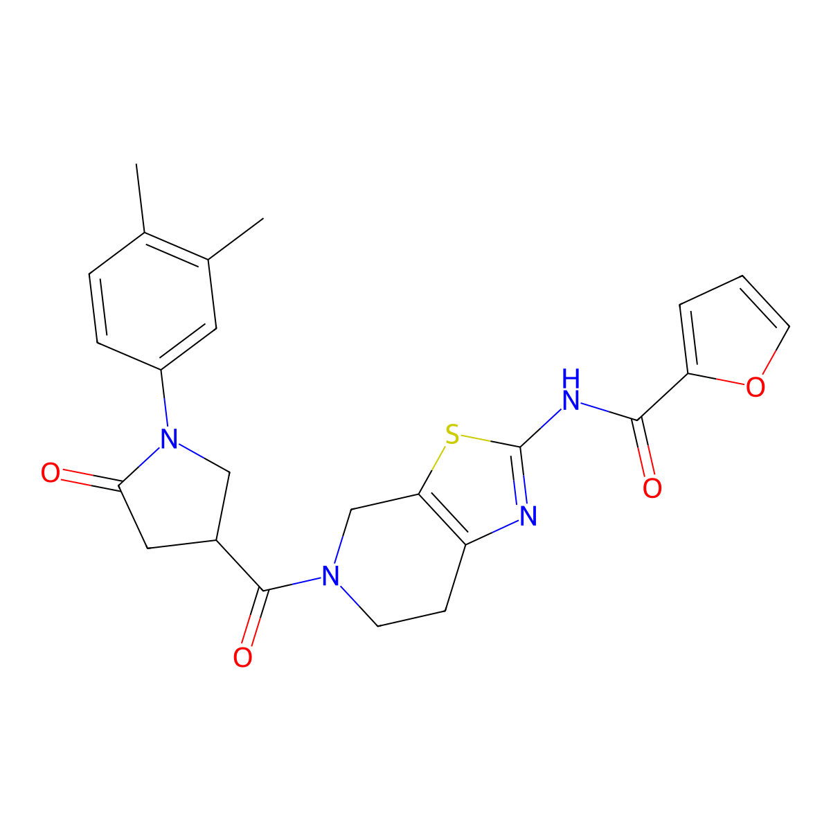N-(5-(1-(3,4-dimethylphenyl)-5-oxopyrrolidine-3-carbonyl)-4,5,6,7-tetrahydrothiazolo[5,4-c]pyridin-2-yl)furan-2-carboxamide molecular structure, CAS 1351595-65-7