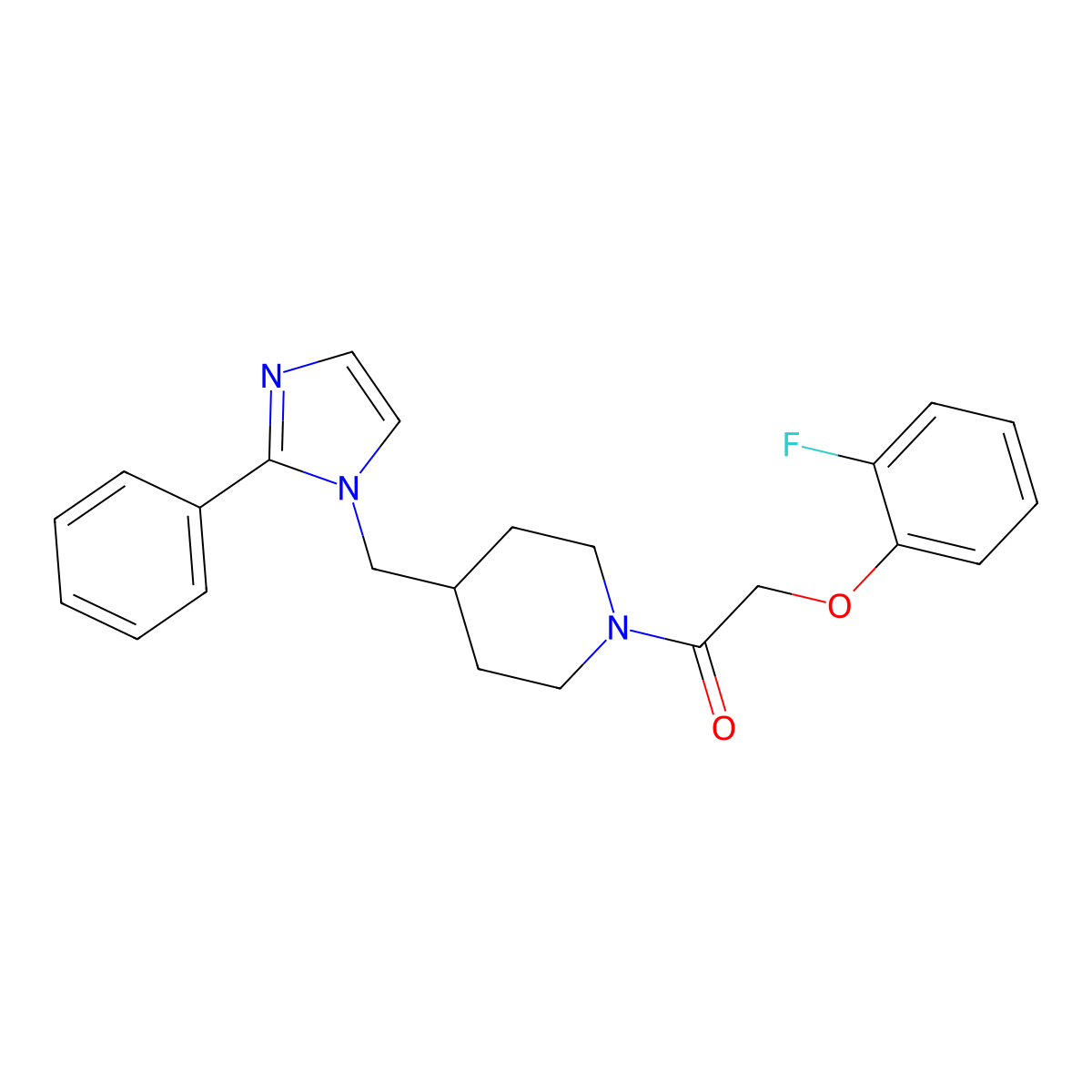 2-(2-fluorophenoxy)-1-(4-((2-phenyl-1H-imidazol-1-yl)methyl)piperidin-1-yl)ethanone molecular structure, CAS 1351595-68-0