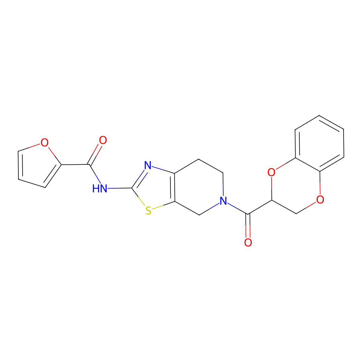 N-(5-(2,3-dihydrobenzo[b][1,4]dioxine-2-carbonyl)-4,5,6,7-tetrahydrothiazolo[5,4-c]pyridin-2-yl)furan-2-carboxamide molecular structure, CAS 1351595-75-9