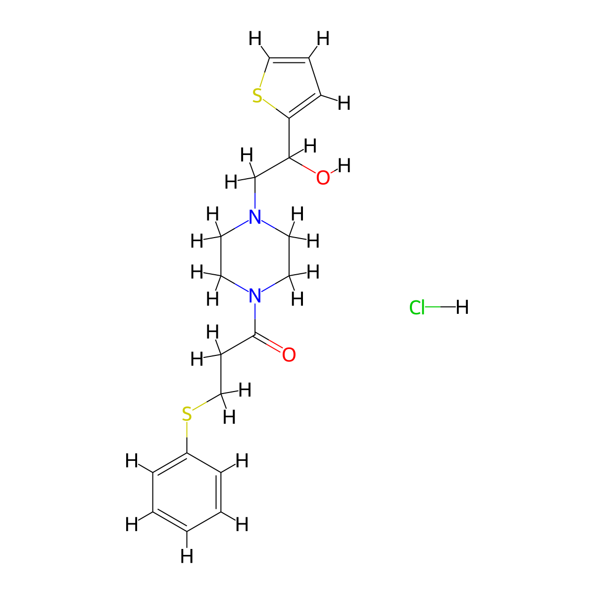 1-(4-(2-Hydroxy-2-(thiophen-2-yl)ethyl)piperazin-1-yl)-3-(phenylthio)propan-1-one hydrochloride molecular structure, CAS 1351596-06-9