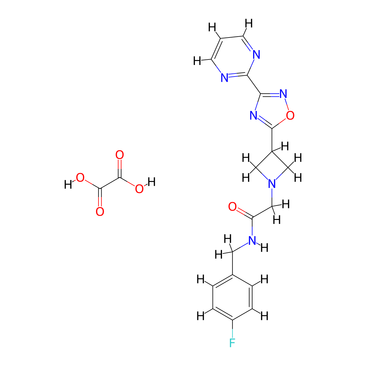 N-(4-fluorobenzyl)-2-(3-(3-(pyrimidin-2-yl)-1,2,4-oxadiazol-5-yl)azetidin-1-yl)acetamide oxalate molecular structure, CAS 1351596-09-2