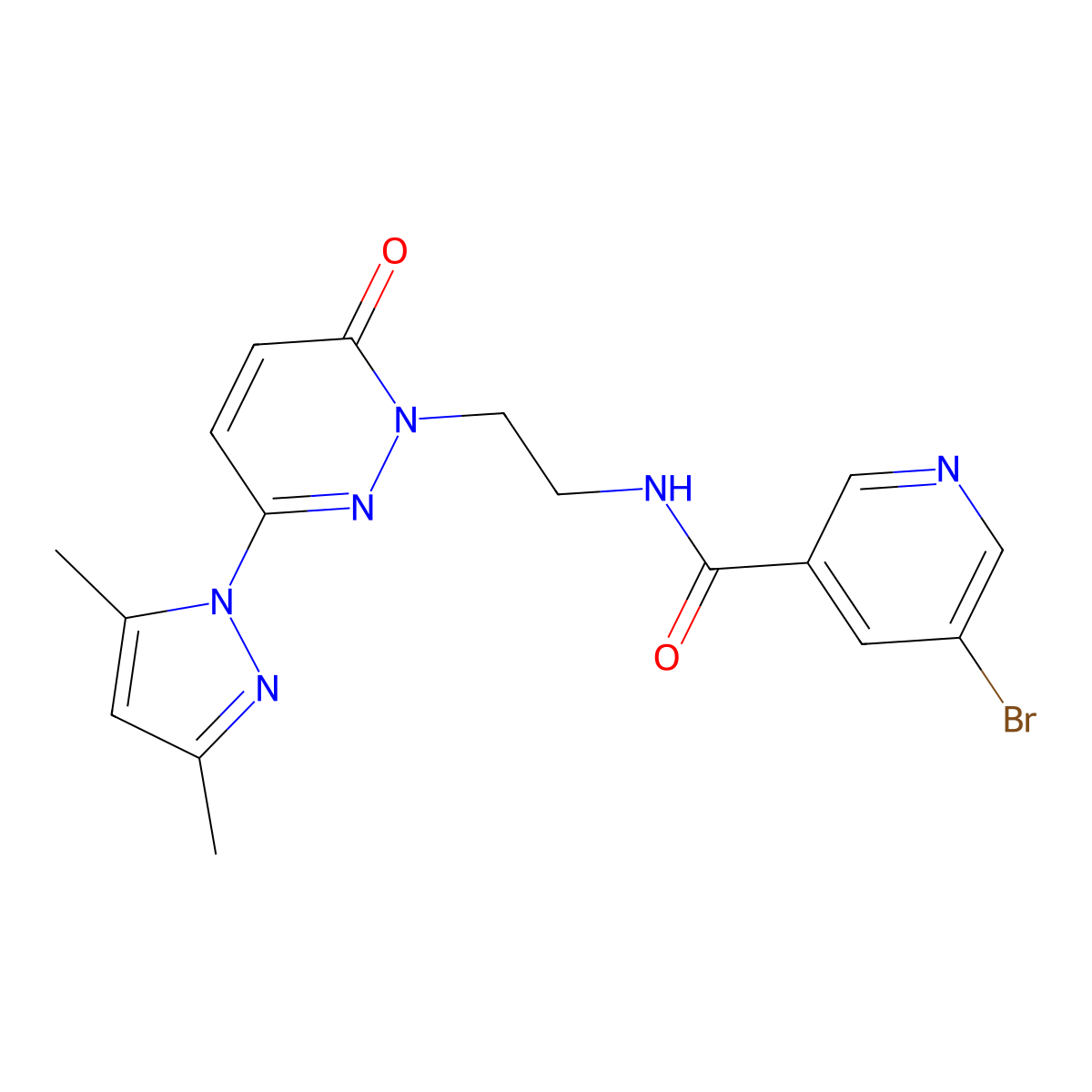 5-bromo-N-(2-(3-(3,5-dimethyl-1H-pyrazol-1-yl)-6-oxopyridazin-1(6H)-yl)ethyl)nicotinamide molecular structure, CAS 1351596-14-9
