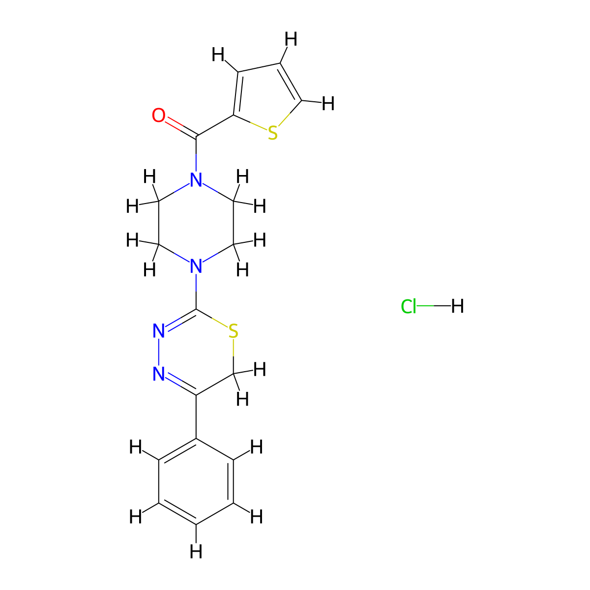 (4-(5-phenyl-6H-1,3,4-thiadiazin-2-yl)piperazin-1-yl)(thiophen-2-yl)methanone hydrochloride molecular structure, CAS 1351596-15-0