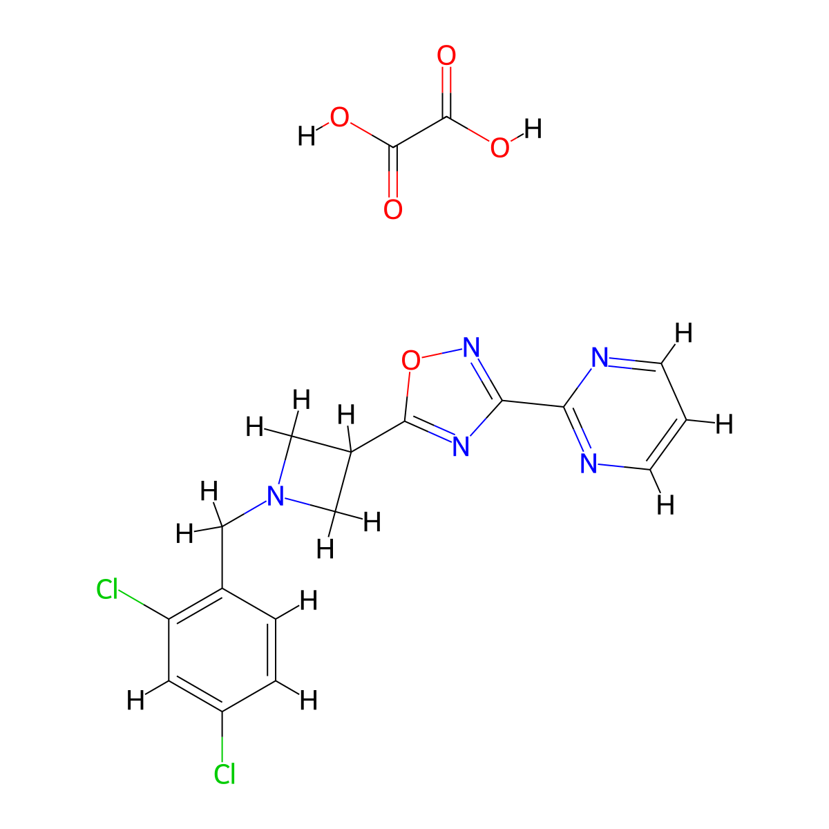 5-(1-(2,4-Dichlorobenzyl)azetidin-3-yl)-3-(pyrimidin-2-yl)-1,2,4-oxadiazole oxalate molecular structure, CAS 1351596-16-1