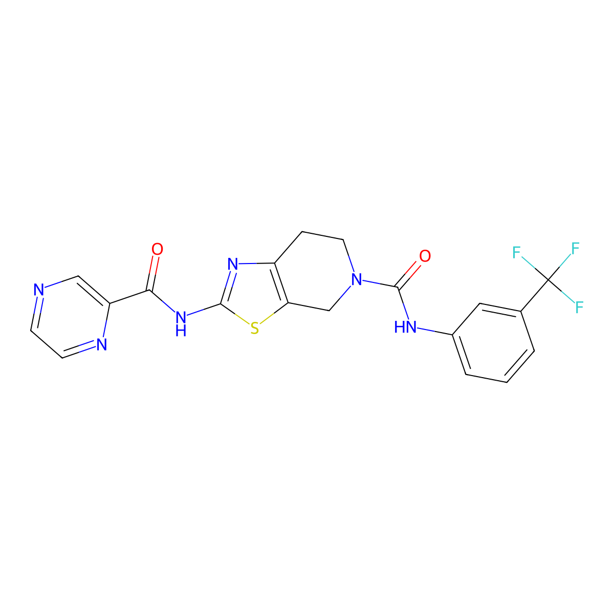 2-(pyrazine-2-carboxamido)-N-(3-(trifluoromethyl)phenyl)-6,7-dihydrothiazolo[5,4-c]pyridine-5(4H)-carboxamide molecular structure, CAS 1351596-21-8