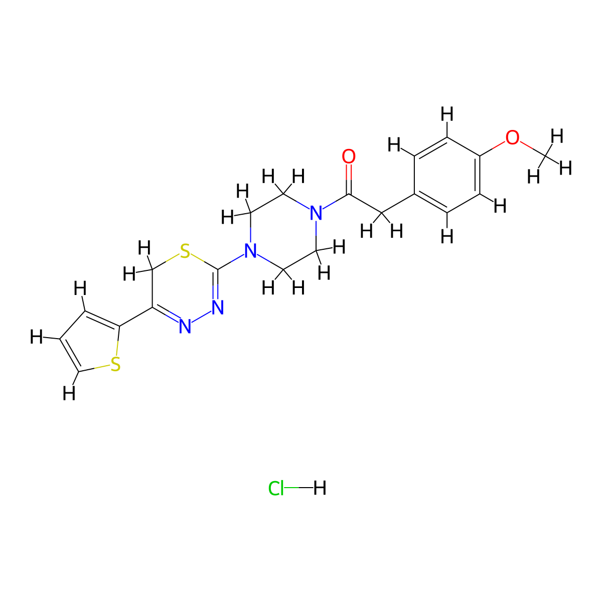 2-(4-methoxyphenyl)-1-(4-(5-(thiophen-2-yl)-6H-1,3,4-thiadiazin-2-yl)piperazin-1-yl)ethanone hydrochloride molecular structure, CAS 1351596-27-4