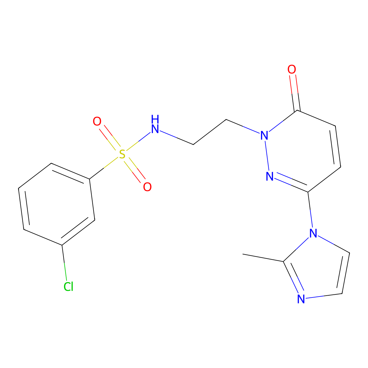 3-chloro-N-(2-(3-(2-methyl-1H-imidazol-1-yl)-6-oxopyridazin-1(6H)-yl)ethyl)benzenesulfonamide molecular structure, CAS 1351596-28-5