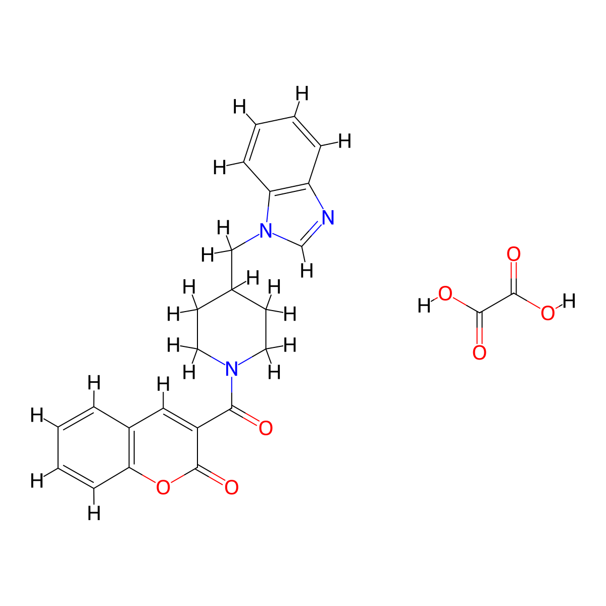 3-(4-((1H-benzo[d]imidazol-1-yl)methyl)piperidine-1-carbonyl)-2H-chromen-2-one oxalate molecular structure, CAS 1351596-35-4