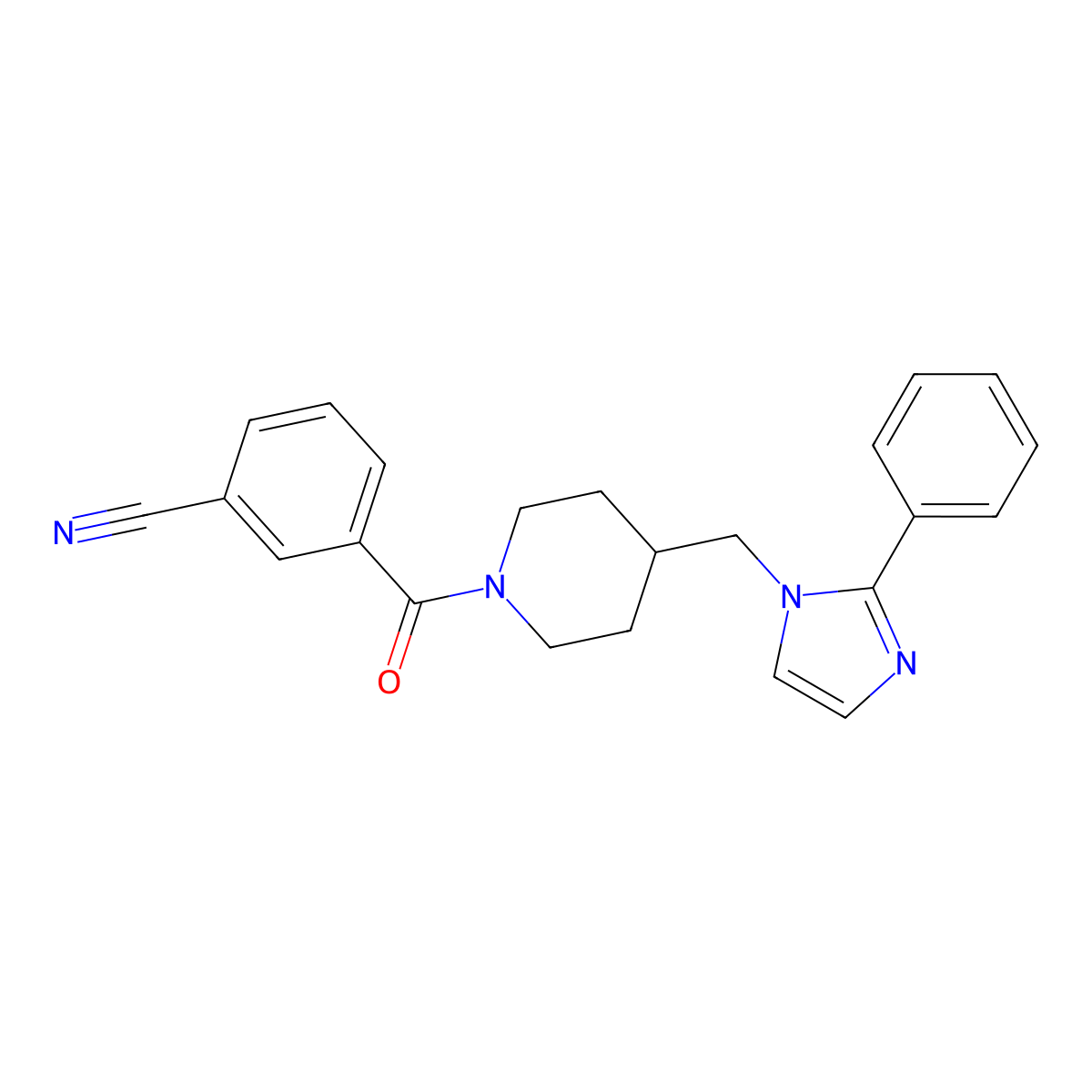 3-(4-((2-phenyl-1H-imidazol-1-yl)methyl)piperidine-1-carbonyl)benzonitrile molecular structure, CAS 1351596-36-5