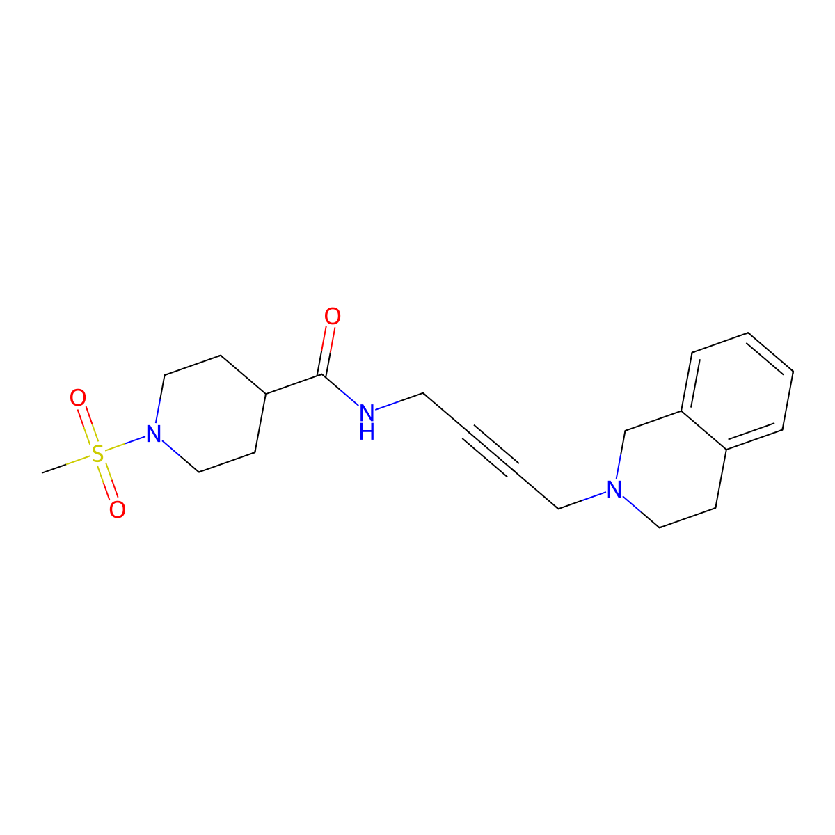 N-(4-(3,4-dihydroisoquinolin-2(1H)-yl)but-2-yn-1-yl)-1-(methylsulfonyl)piperidine-4-carboxamide molecular structure, CAS 1351596-41-2