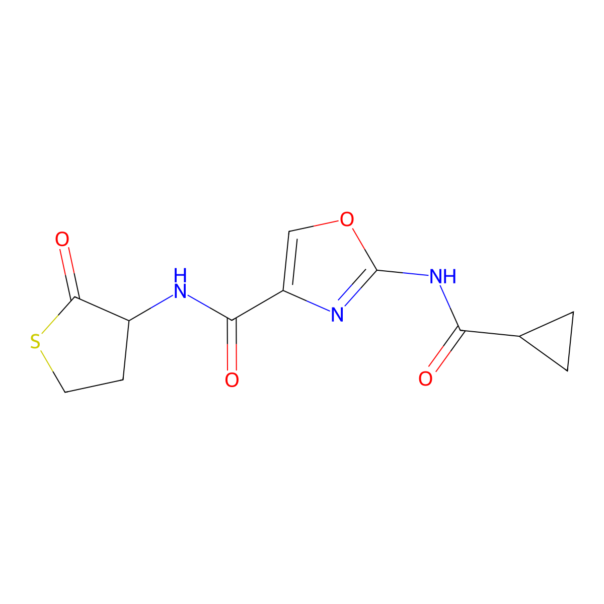 2-(cyclopropanecarboxamido)-N-(2-oxotetrahydrothiophen-3-yl)oxazole-4-carboxamide molecular structure, CAS 1351596-46-7