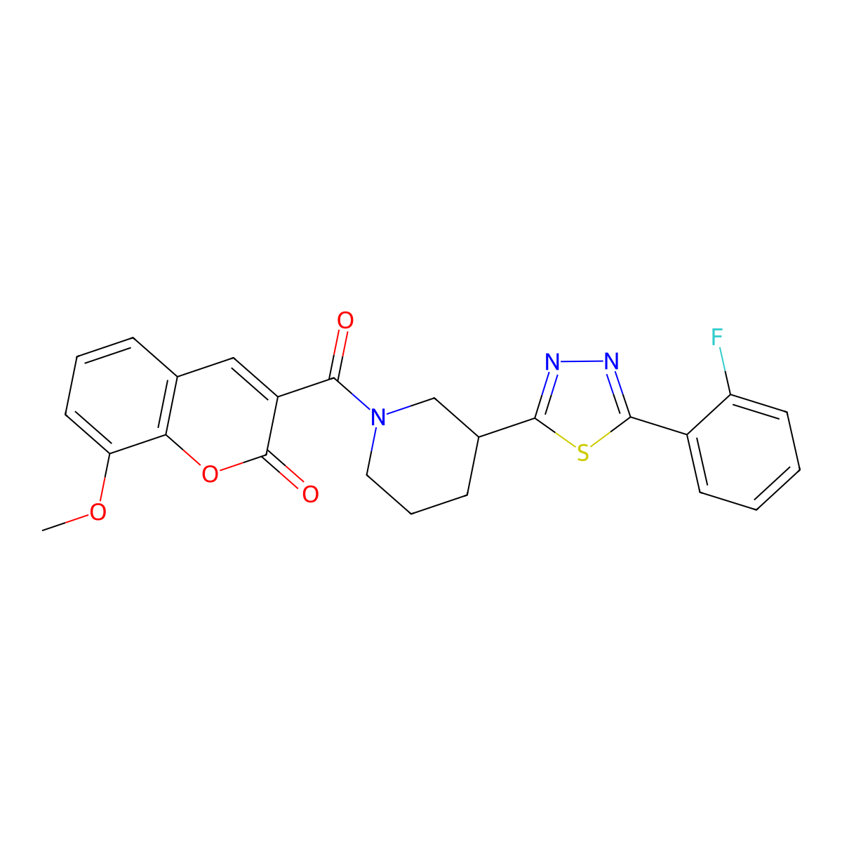 3-(3-(5-(2-fluorophenyl)-1,3,4-thiadiazol-2-yl)piperidine-1-carbonyl)-8-methoxy-2H-chromen-2-one molecular structure, CAS 1351596-49-0