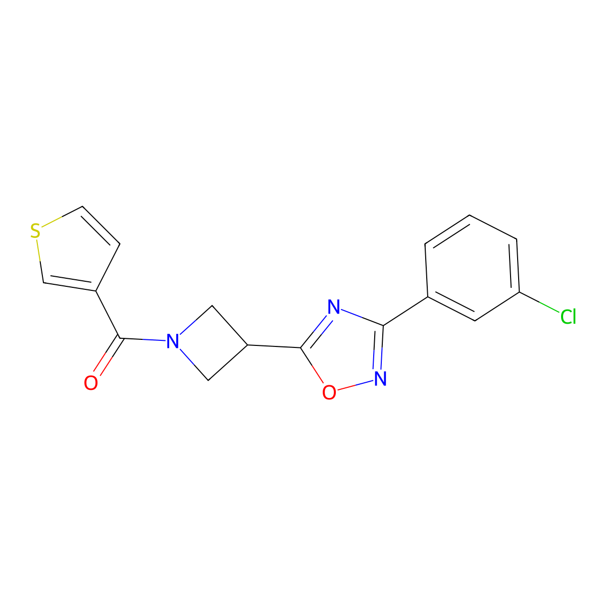 (3-(3-(3-Chlorophenyl)-1,2,4-oxadiazol-5-yl)azetidin-1-yl)(thiophen-3-yl)methanone molecular structure, CAS 1351596-50-3