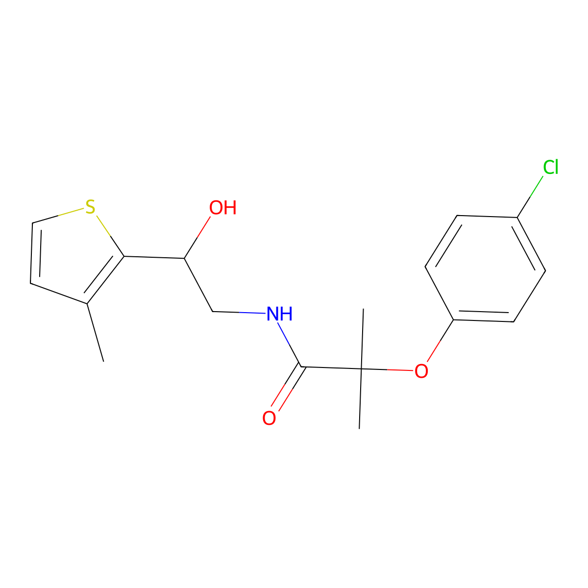 2-(4-chlorophenoxy)-N-[2-hydroxy-2-(3-methylthiophen-2-yl)ethyl]-2-methylpropanamide molecular structure, CAS 1351596-52-5