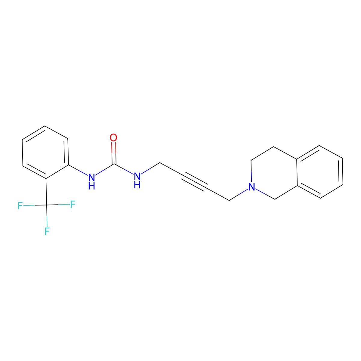 1-(4-(3,4-dihydroisoquinolin-2(1H)-yl)but-2-yn-1-yl)-3-(2-(trifluoromethyl)phenyl)urea molecular structure, CAS 1351596-53-6